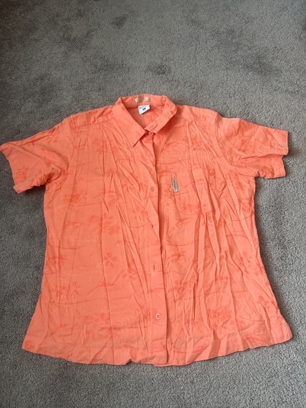 Columbia River Resort Coral Pink Floral Button Front Shirt SIZE L Outdoor Camp